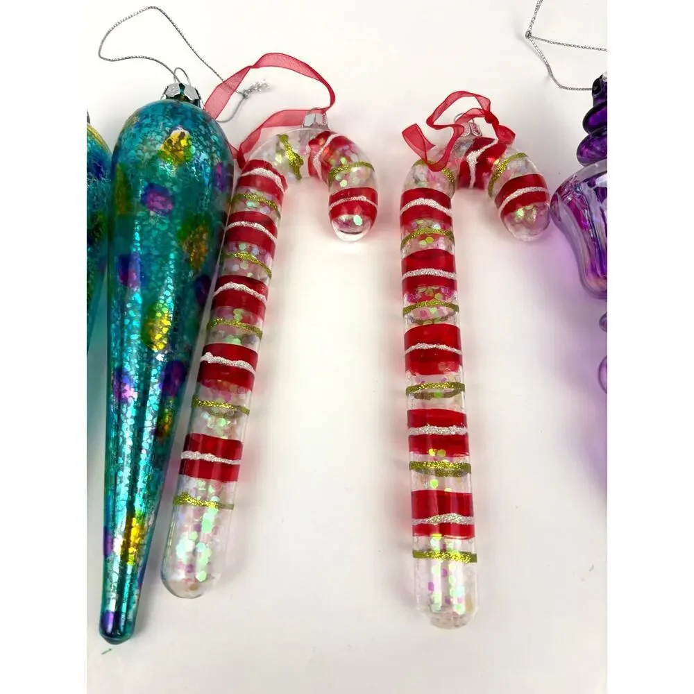 Lot‎ of 5 Holiday Ornaments Christmas Candy Cane Glass Bundle Speckled
